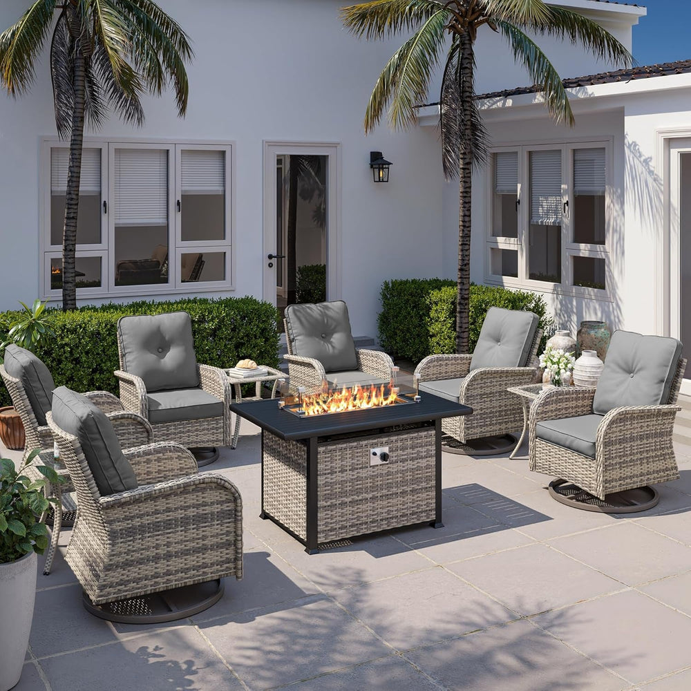 Patio Swivel Rocking Chair Set with Fire Pit-0