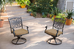 7 Piece Patio Dining Set 6 Swivel Chairs Tan Cushions 38x72-2