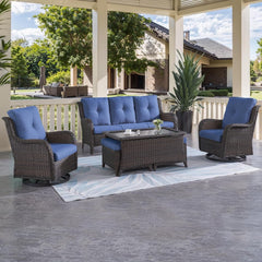 6 Piece Outdoor Patio Furniture Set With Swivel Chairs-0