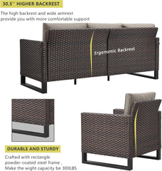 Seven Piece Outdoor Wicker Patio Furniture Set With Swivel Rockers-3