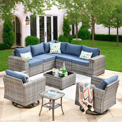 Outdoor Wicker Sectional Sofa Set with Swivel Chairs-0