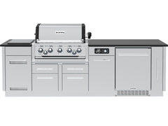 Broil King Imperial Outdoor Kitchen Island with QS 590i 5-Burner Grill, Rotisserie, Side Burner & Refrigerator