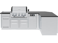 Broil King 111 x 70-Inch Outdoor Kitchen Island with Imperial QS 590i 5-Burner Gas Grill, Rotisserie, Side Burner & Refrigerator