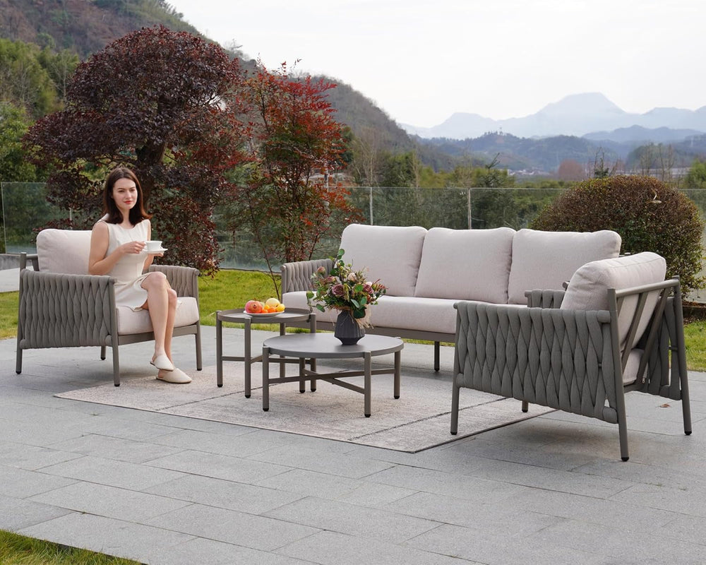 Modern 5-Piece Outdoor Sofa Set with Waterproof Cushions-0