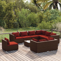 vidaXL 10 Piece Patio Lounge Set with Cushions Poly Rattan Brown-0