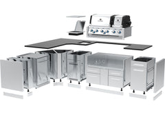 Broil King 70 x 118-Inch Outdoor Kitchen Island with Imperial S 690i 6-Burner Gas Grill, Rotisserie, Side Burner & Refrigerator