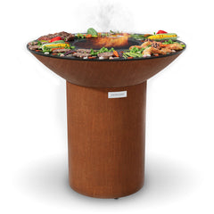 Arteflame Classic 40″ With Round Base — Flat-Top Charcoal Grill & Fire Bowl (CORTEN Steel)