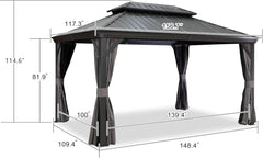 10x13 Aluminum Hardtop Gazebo With Curtains Included-3