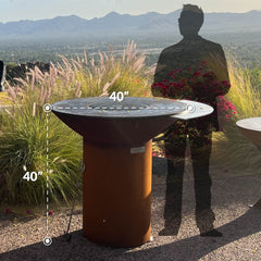Arteflame Classic 40″ With Round Base — Flat-Top Charcoal Grill & Fire Bowl (CORTEN Steel)