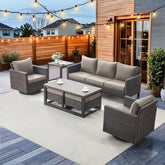 Seven Piece Outdoor Wicker Patio Furniture Set With Swivel Rockers-0