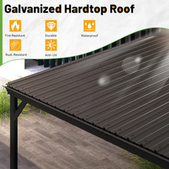 12x20 Ft Lean-To Gazebo Wall-Mounted Hardtop Brown-2