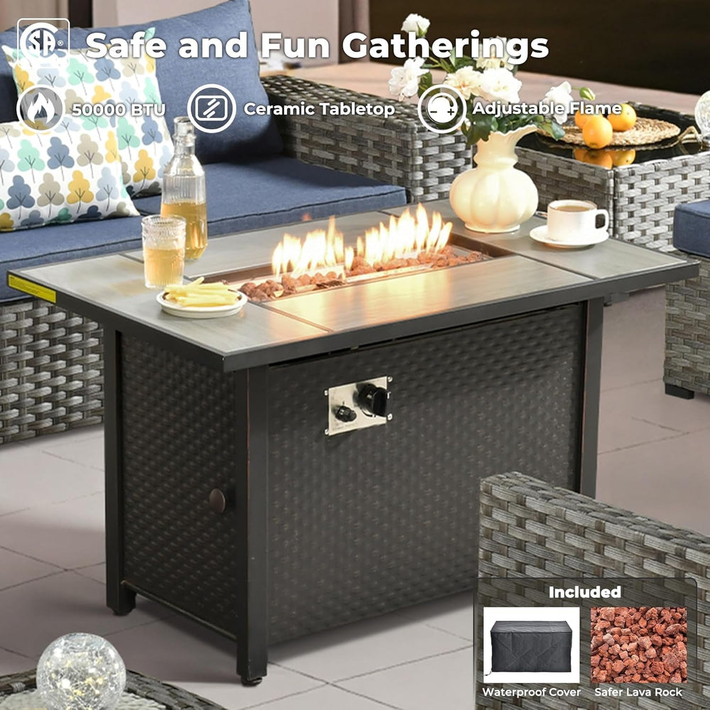 Modular Outdoor Wicker Sofa Set with Fire Pit Table-4