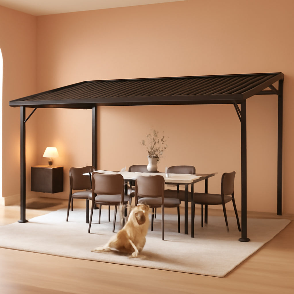 12x20 Ft Lean-To Gazebo Wall-Mounted Hardtop Brown-0