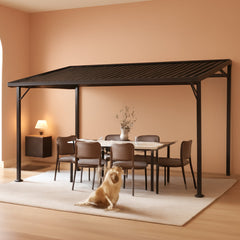 12x20 Ft Lean-To Gazebo Wall-Mounted Hardtop Brown-0