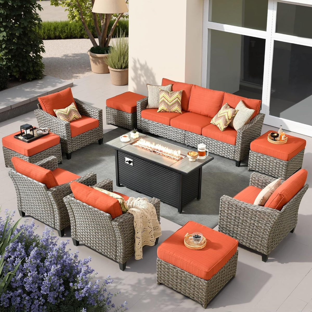 10 Piece Outdoor Patio Furniture Set with Fire Pit-0