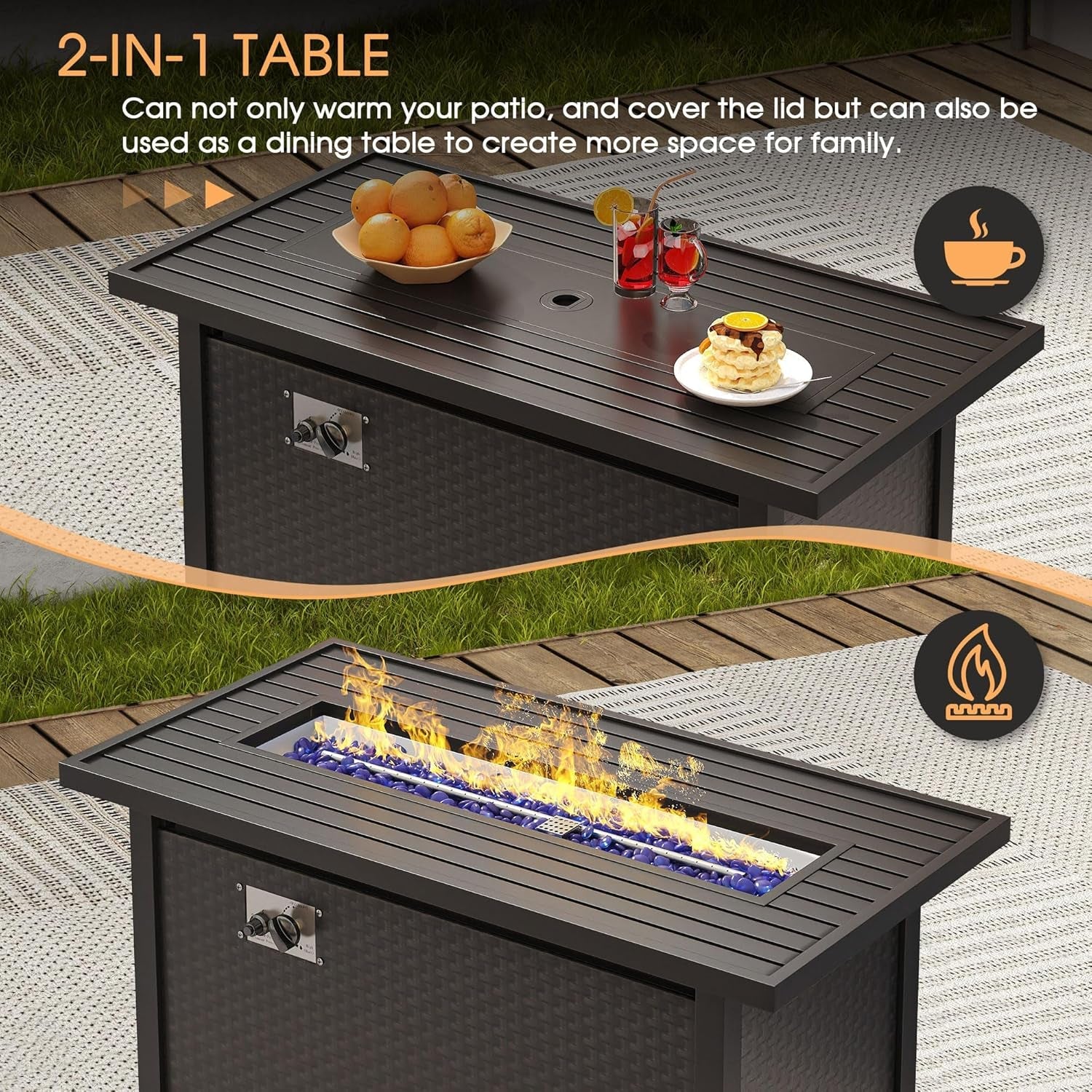 Eight Piece Outdoor Patio Furniture Set with Firepit-3