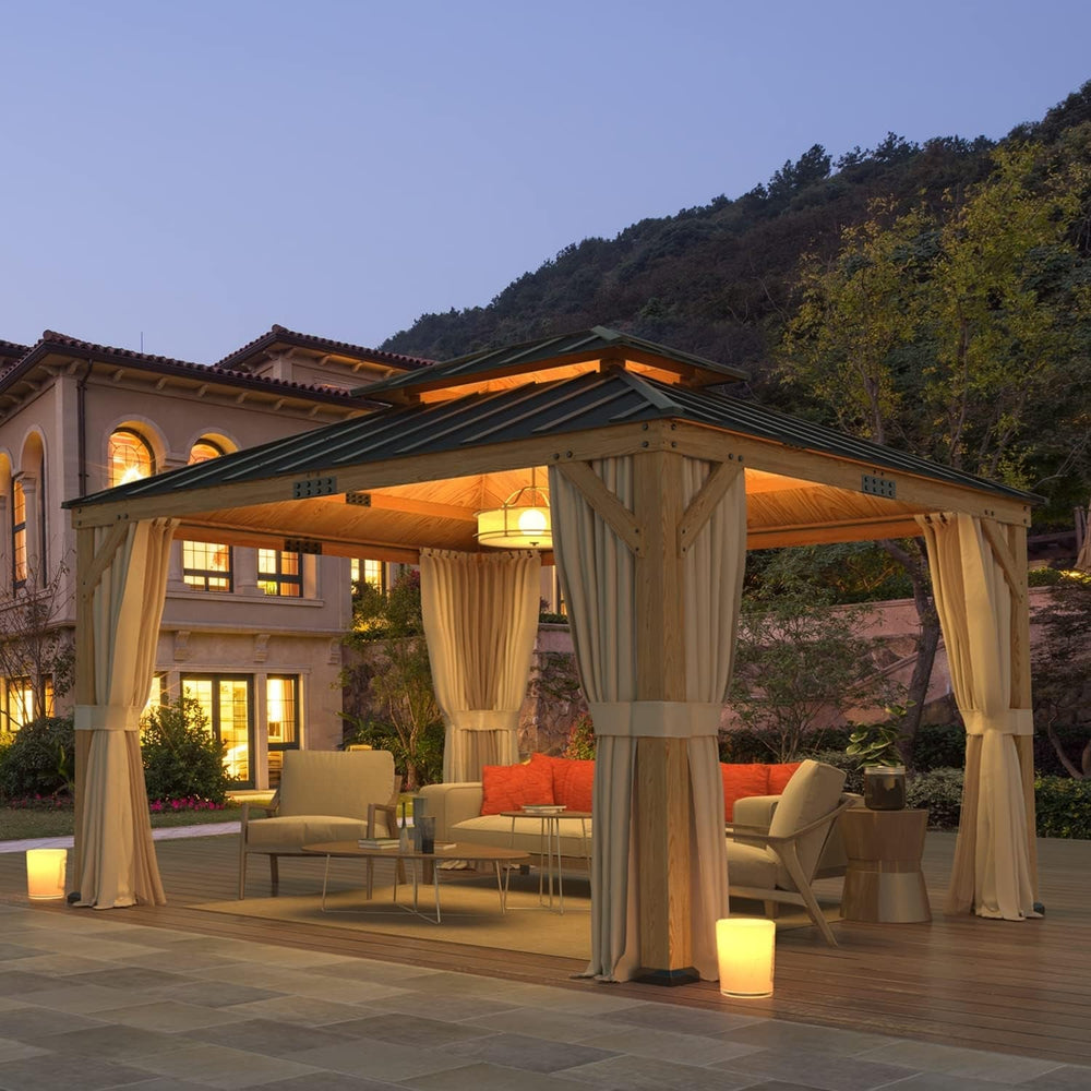 Spruce Wood Gazebo 11x13 With Double Roof Outdoor Patio-1