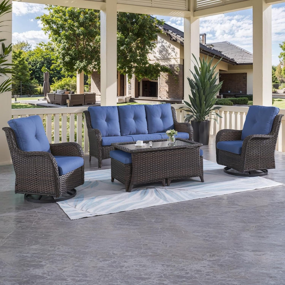 6 Piece Outdoor Patio Furniture Set With Swivel Chairs-0
