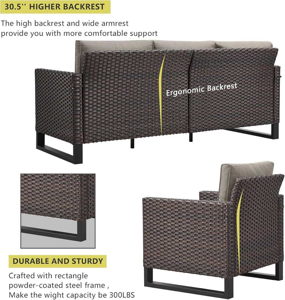 Seven Piece Outdoor Wicker Patio Furniture Set With Swivel Rockers-3