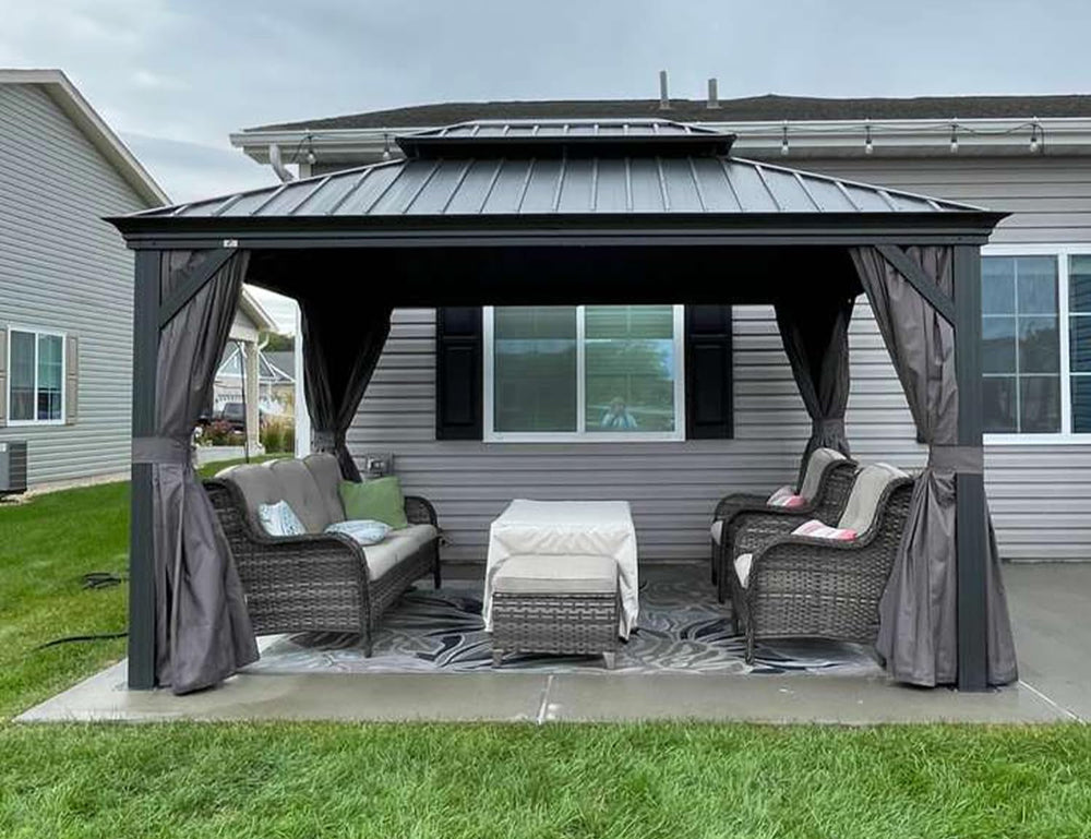 10x13 Aluminum Hardtop Gazebo With Curtains Included-2