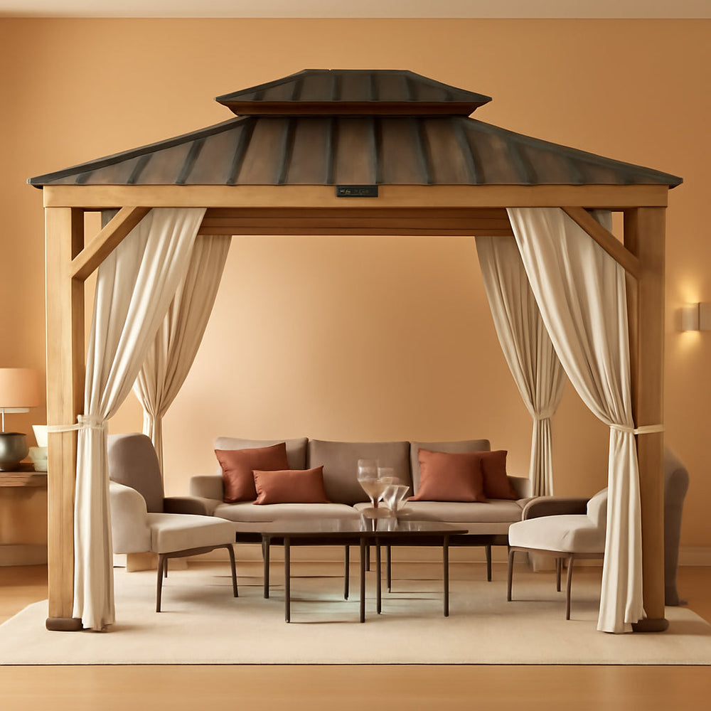 Spruce Wood Gazebo 11x13 With Double Roof Outdoor Patio-0