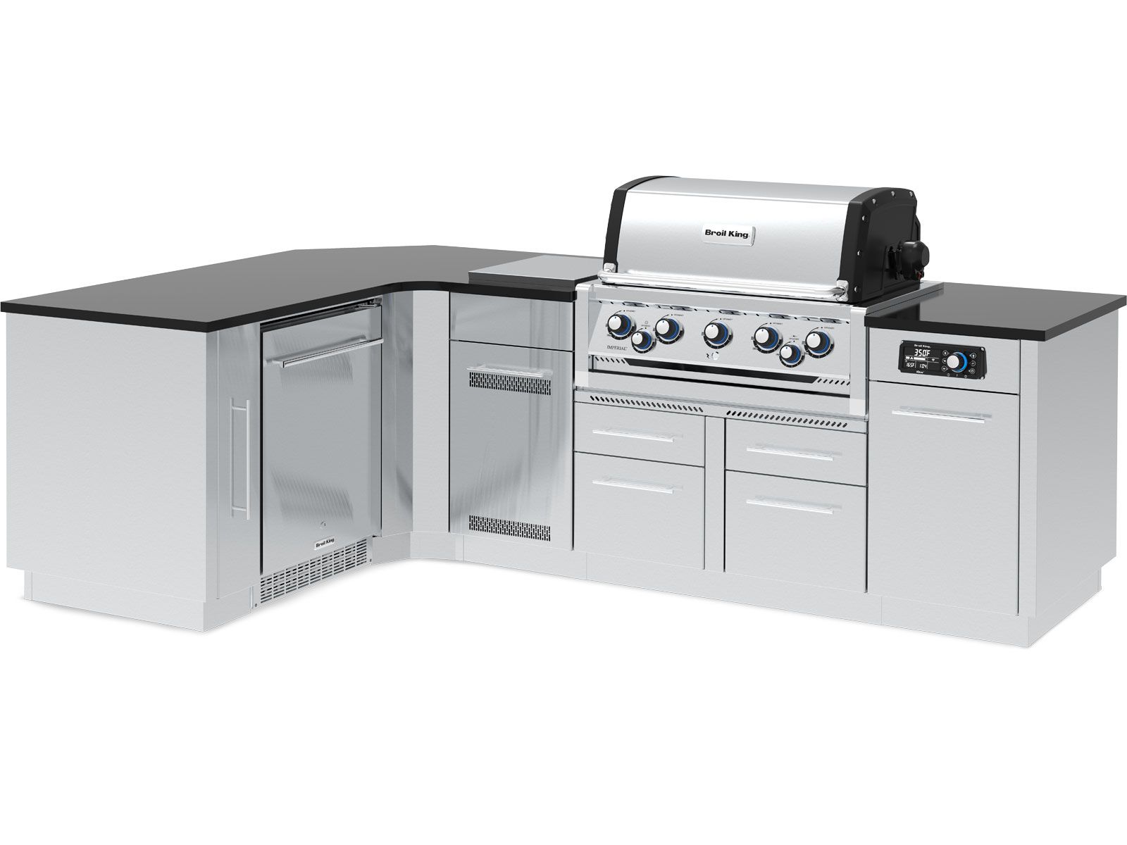 Broil King 69 x 111-Inch Outdoor Kitchen Island with Imperial QS 590i 5-Burner Gas Grill, Rotisserie, Side Burner, Refrigerator & iQue™ Technology