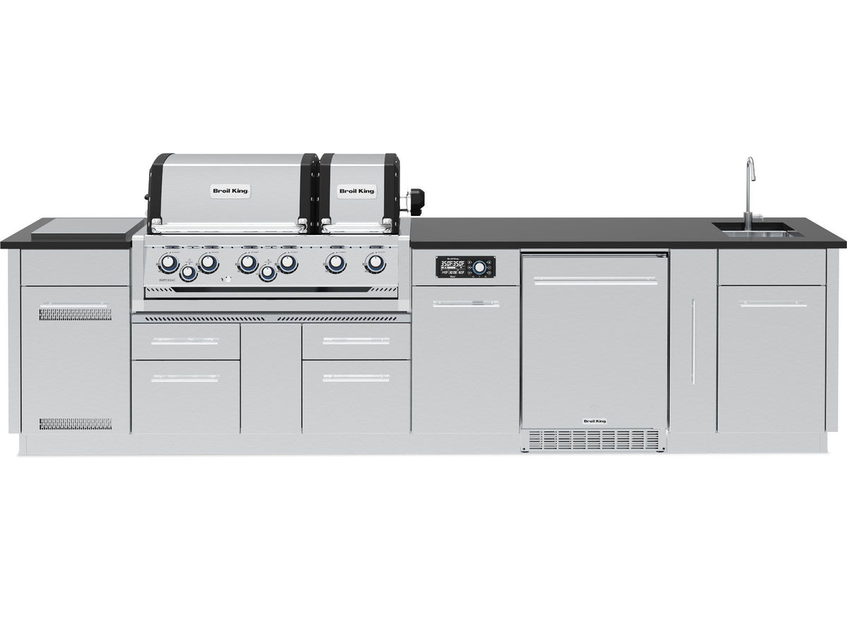 Broil King Imperial Kitchen Island — 44″ Gas Grill with Refrigerator, Rotisserie & Side Burner