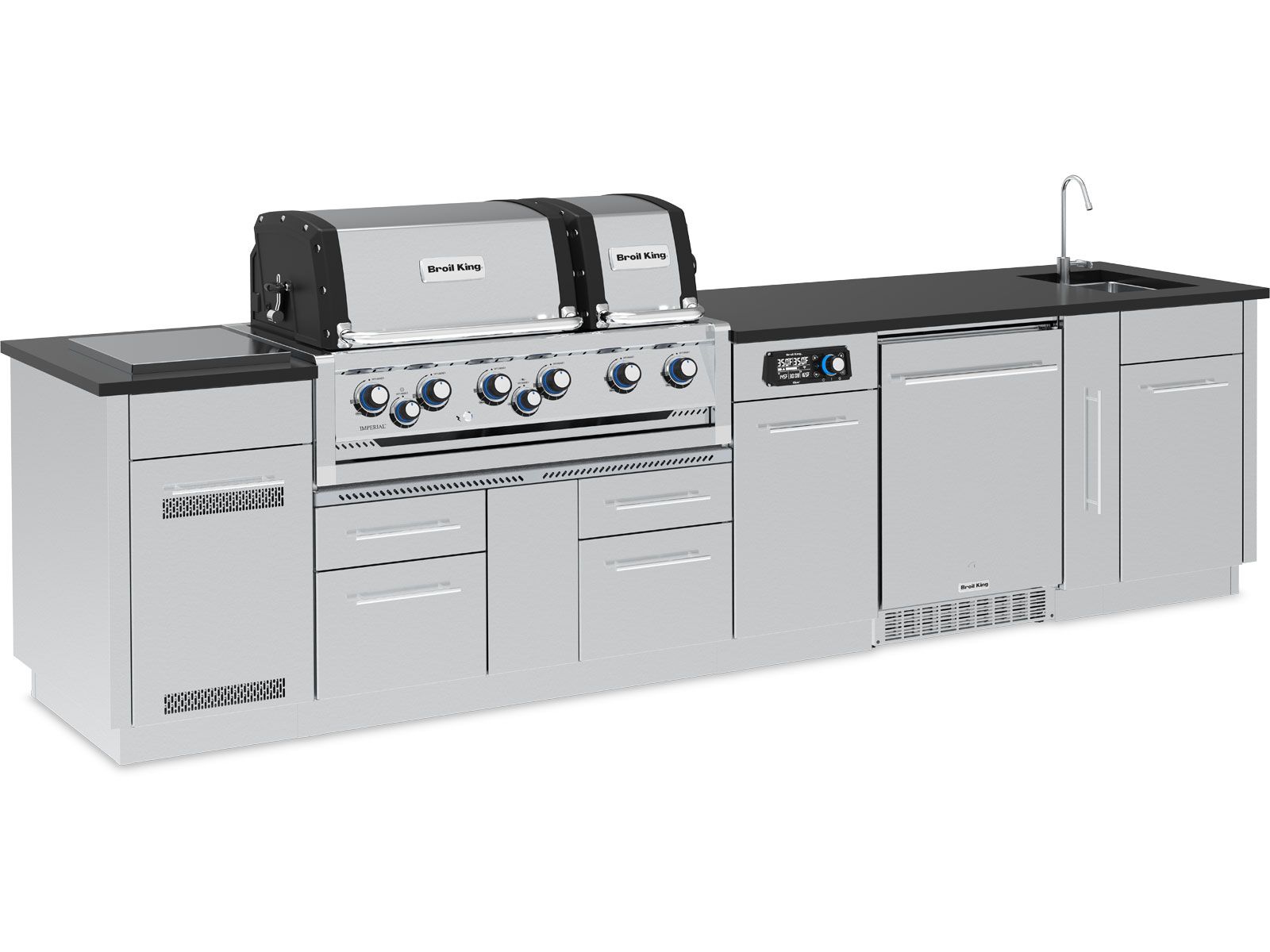 Broil King Imperial Kitchen Island — 44″ Gas Grill with Refrigerator, Rotisserie & Side Burner