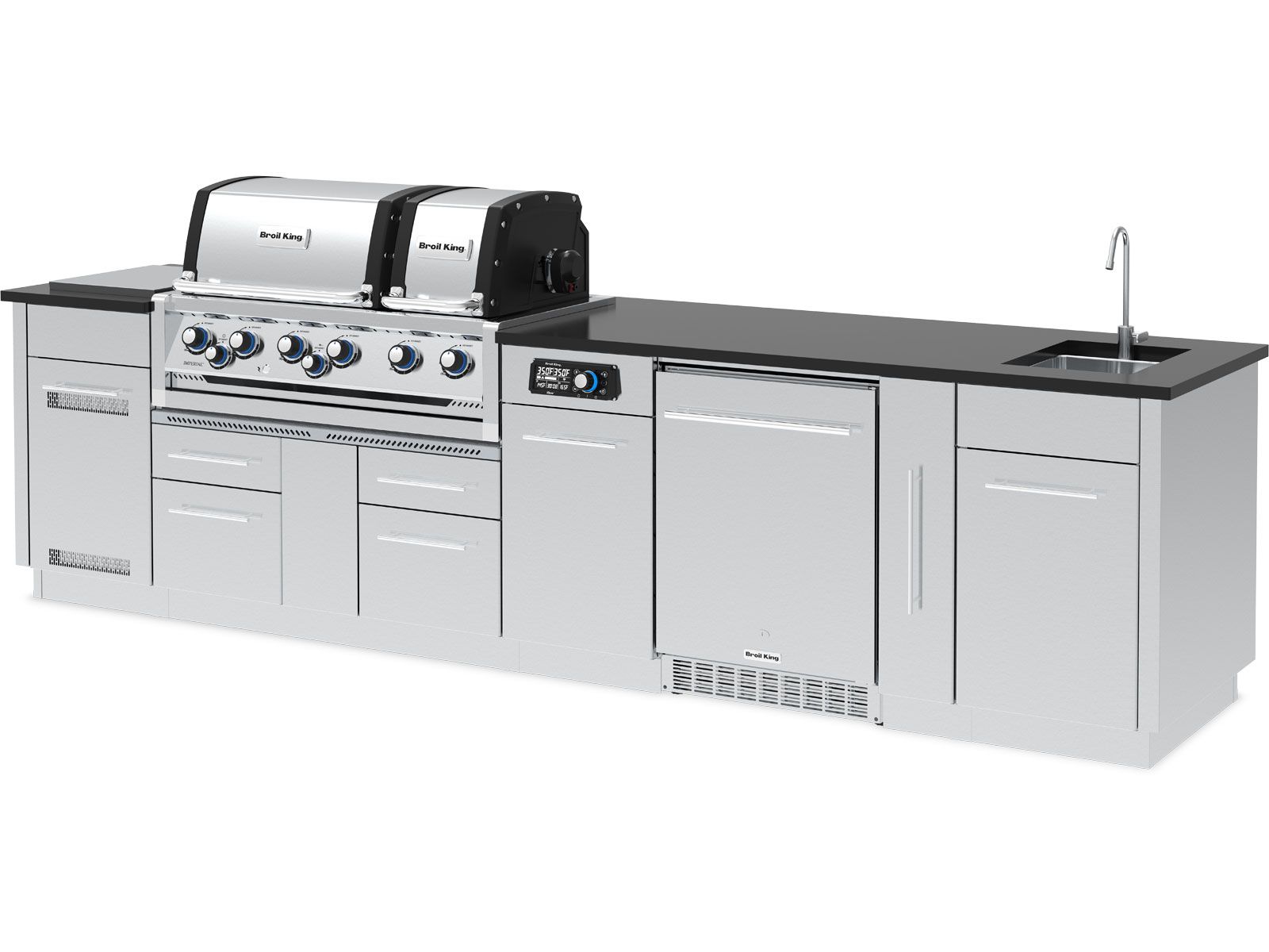 Broil King Imperial Kitchen Island — 44″ Gas Grill with Refrigerator, Rotisserie & Side Burner