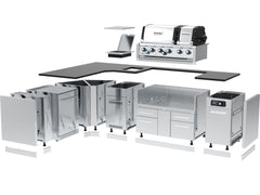 Broil King 70 x 118-Inch Outdoor Kitchen Island with Imperial QS 690i 6-Burner Gas Grill, Rotisserie, Side Burner & Refrigerator