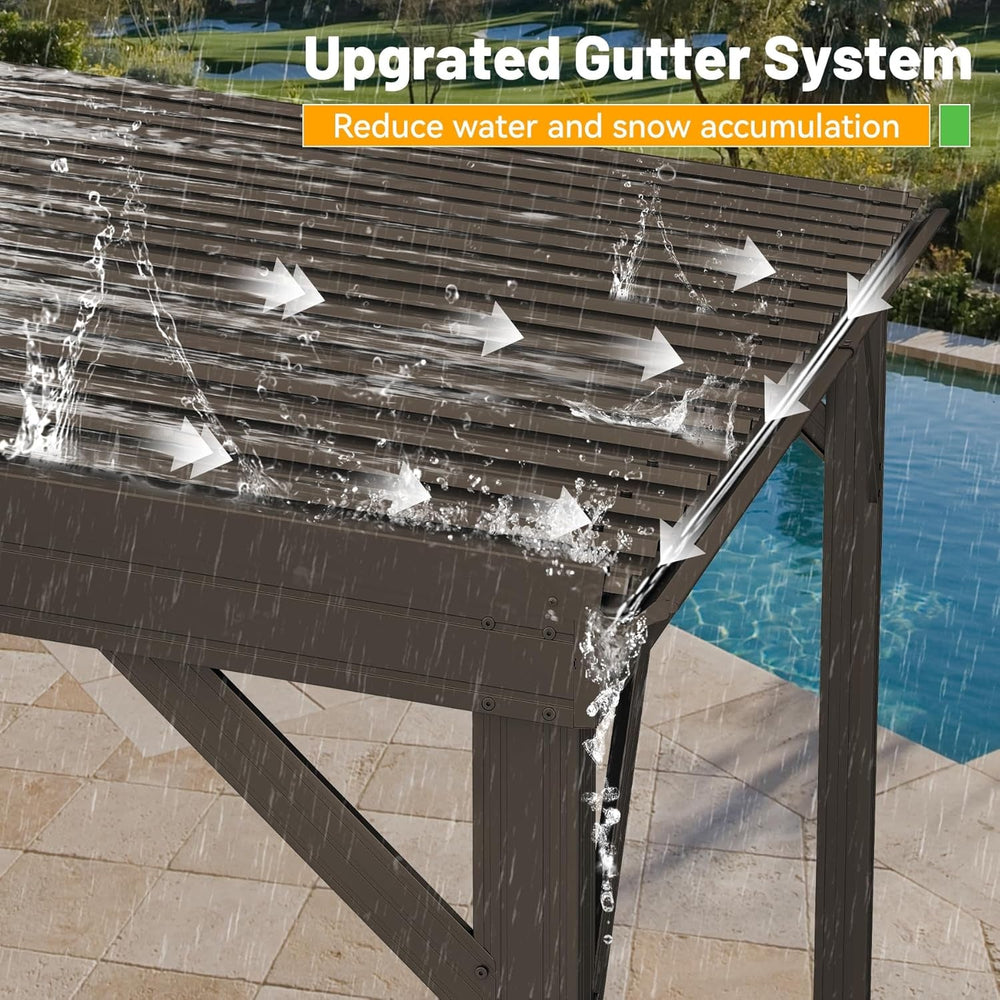 12x20 Ft Lean-To Gazebo Wall-Mounted Hardtop Brown-1