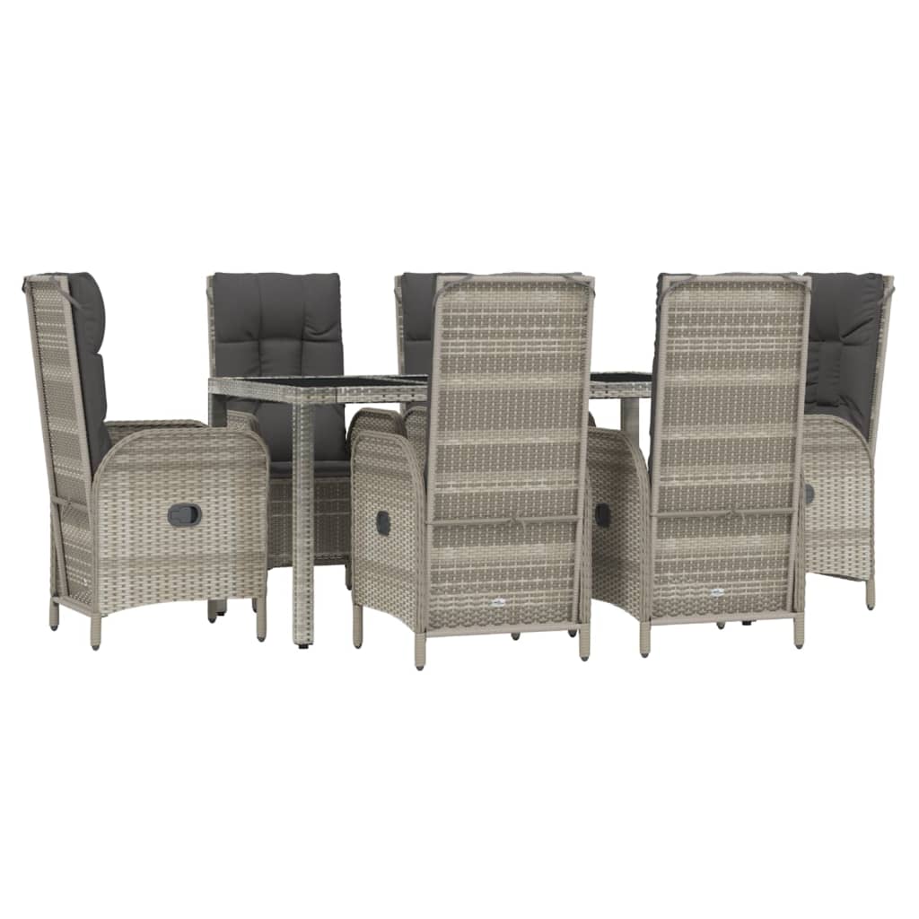 vidaXL 7 Piece Patio Dining Set with Cushions Gray Poly Rattan-1
