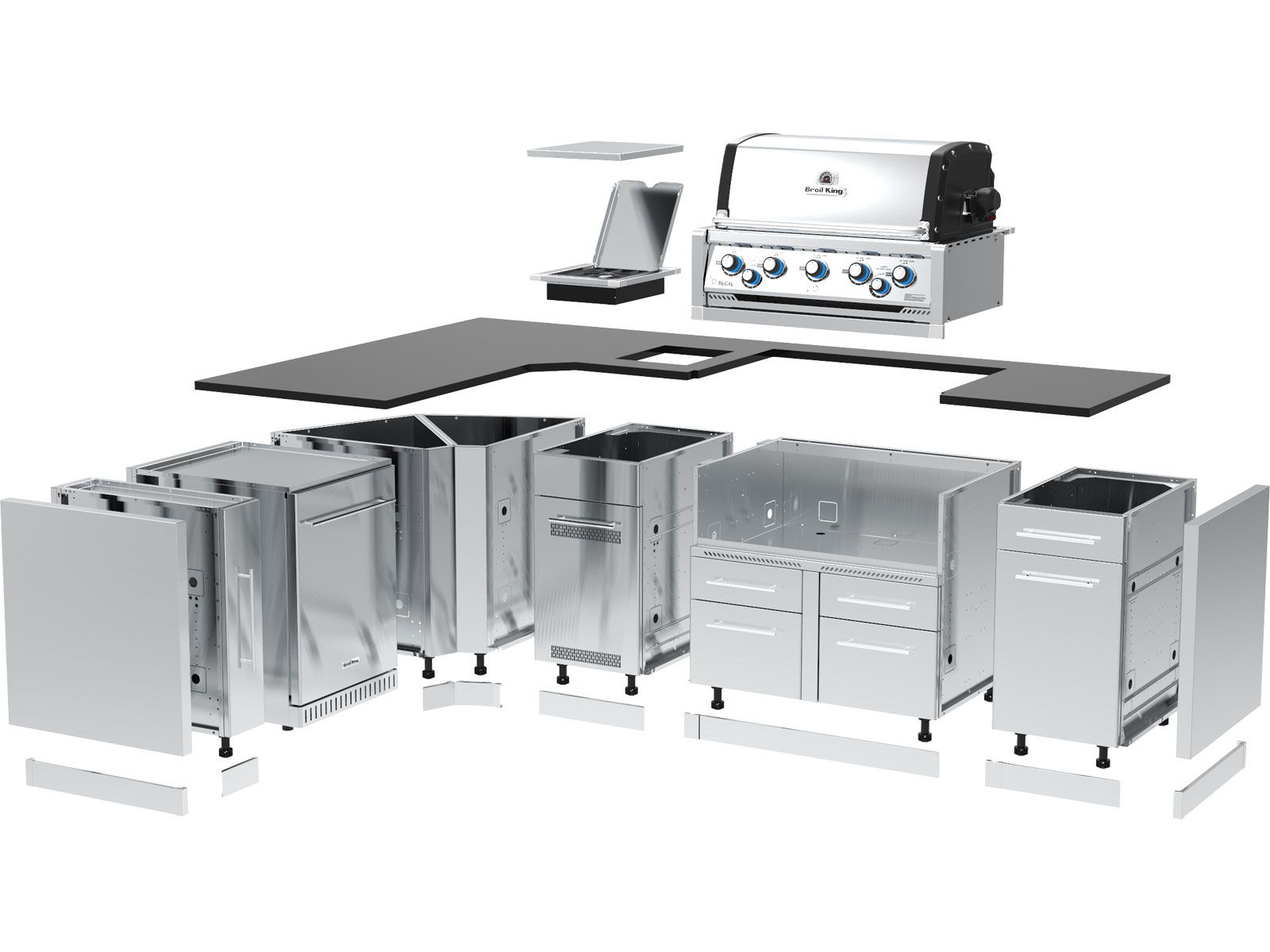 Broil King Imperial S 590i Outdoor Kitchen Island — 70″ × 111″ Freestanding Grill Island with Refrigerator & Spice Cabinet