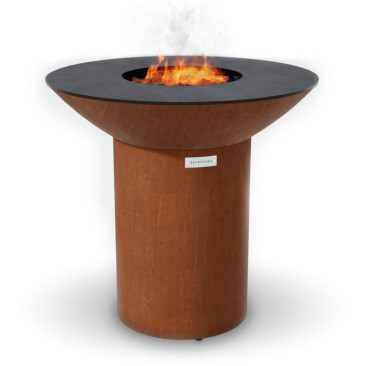 Arteflame Classic 40″ With Round Base — Flat-Top Charcoal Grill & Fire Bowl (CORTEN Steel)