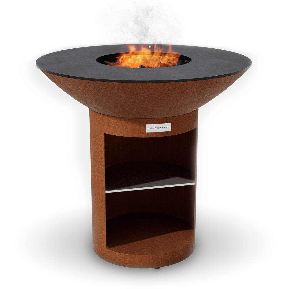 Arteflame Classic 40″ with Storage Base — Flat-Top Charcoal Grill & Fire Bowl (CORTEN Steel)