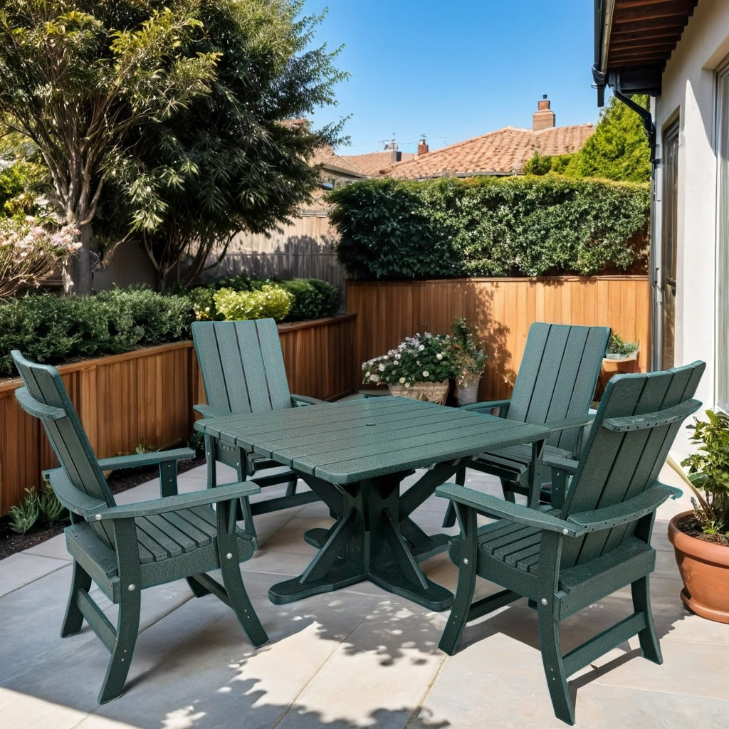 The Best Adirondack Chair Company Wooden Modern Dining Set for 4 with Pedestal Table