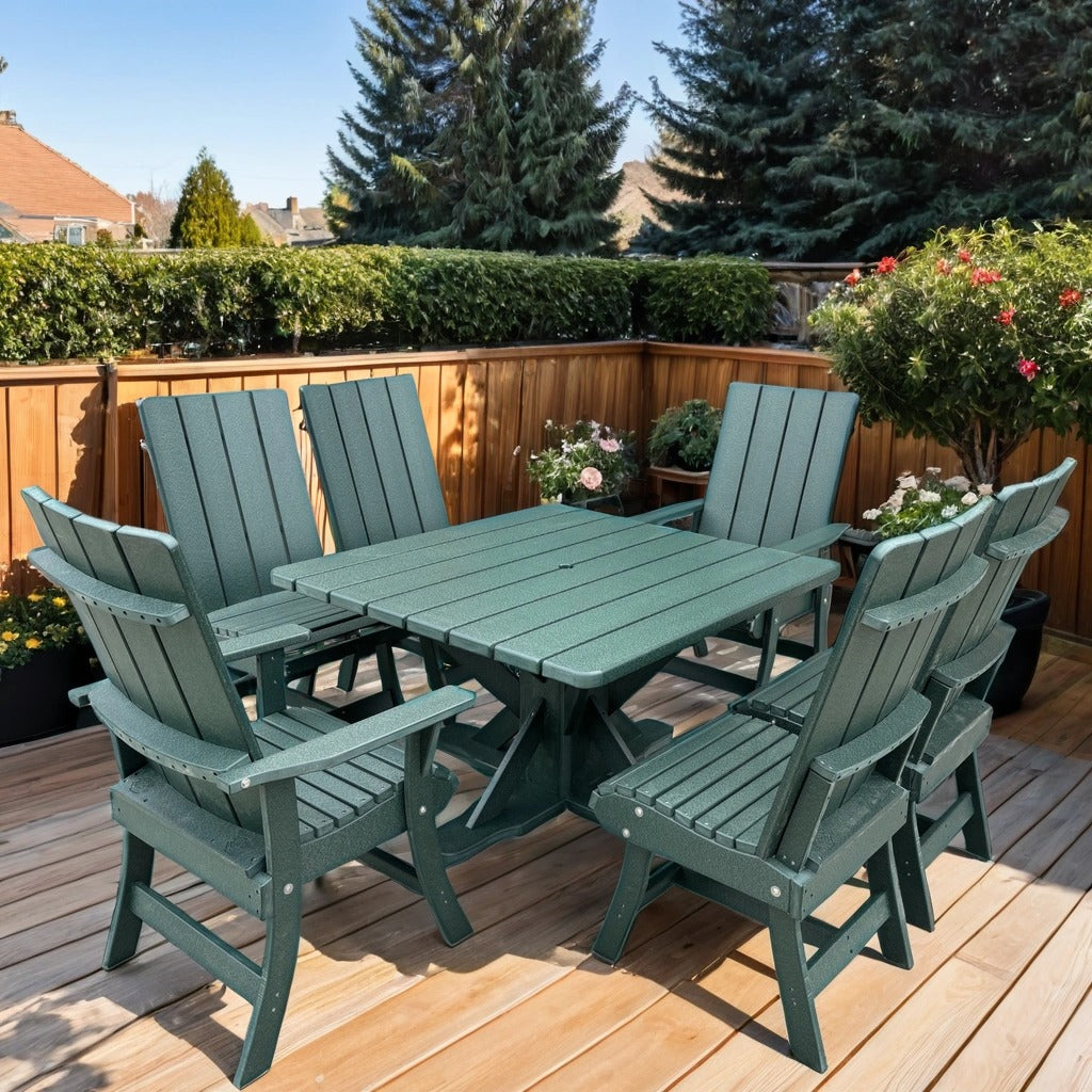 The Best Adirondack Chair Company Wooden Modern Dining Set for 6 with Pedestal Table
