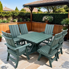 The Best Adirondack Chair Company Wooden Modern Dining Set for 6 with Pedestal Table