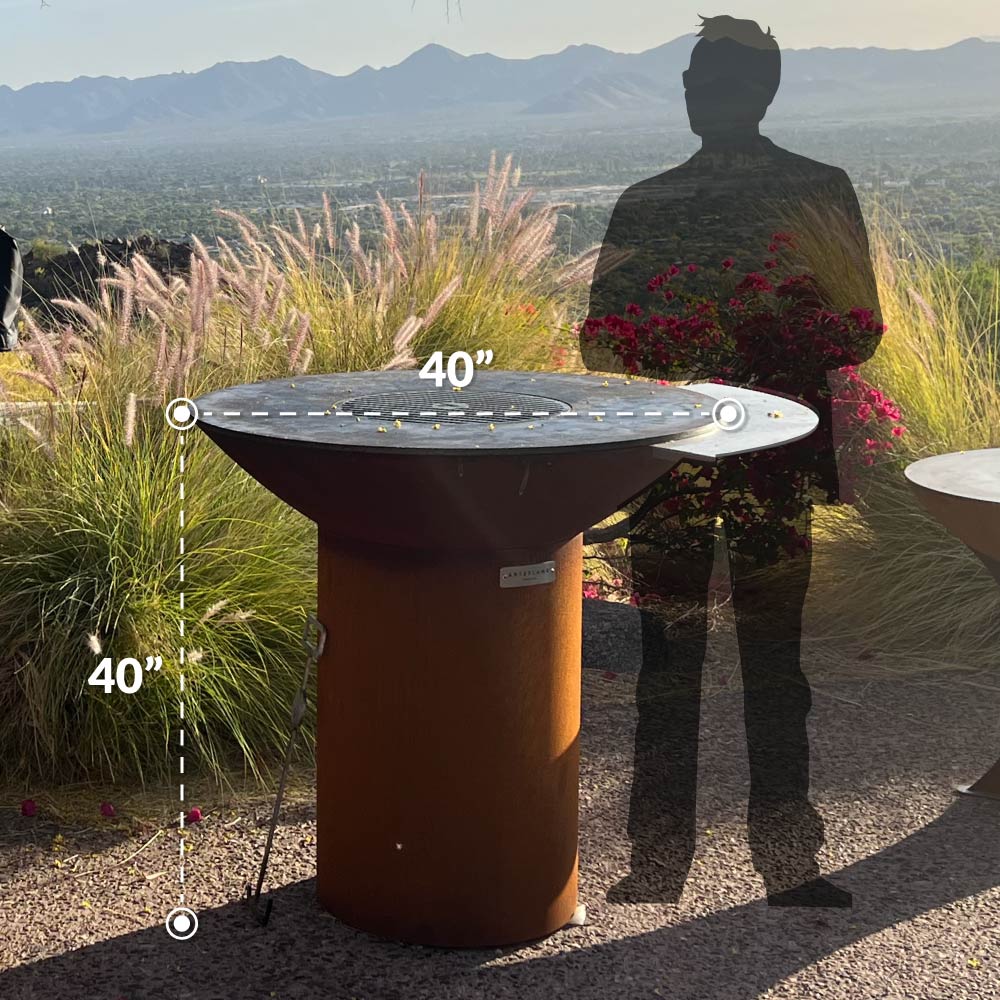 Arteflame Classic 40″ with Storage Base — Flat-Top Charcoal Grill & Fire Bowl (CORTEN Steel)
