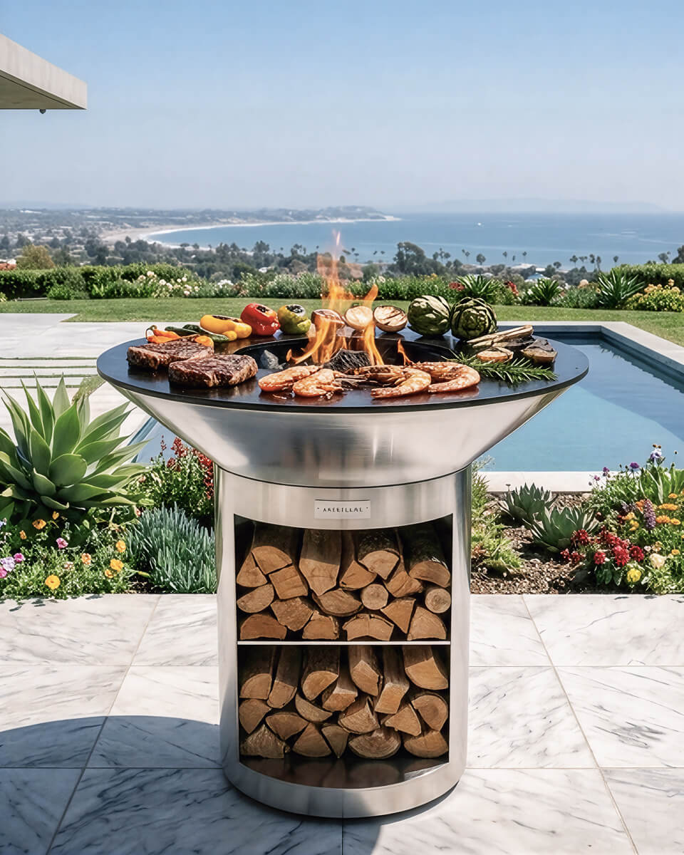 Arteflame 40″ Platinum Series — Flat-Top Charcoal Grill & Fire Bowl with Storage Base