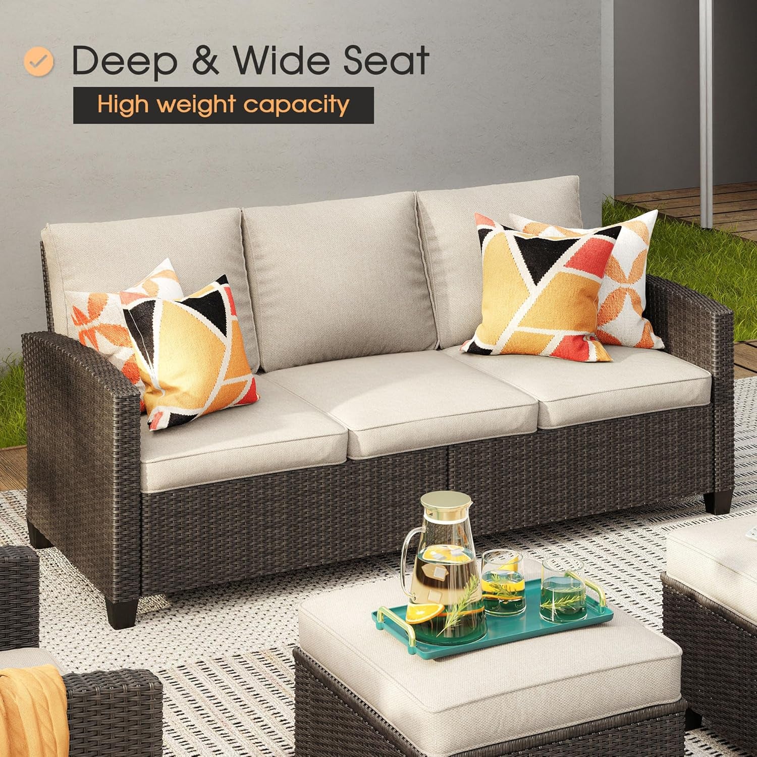 Eight Piece Outdoor Patio Furniture Set with Firepit-1