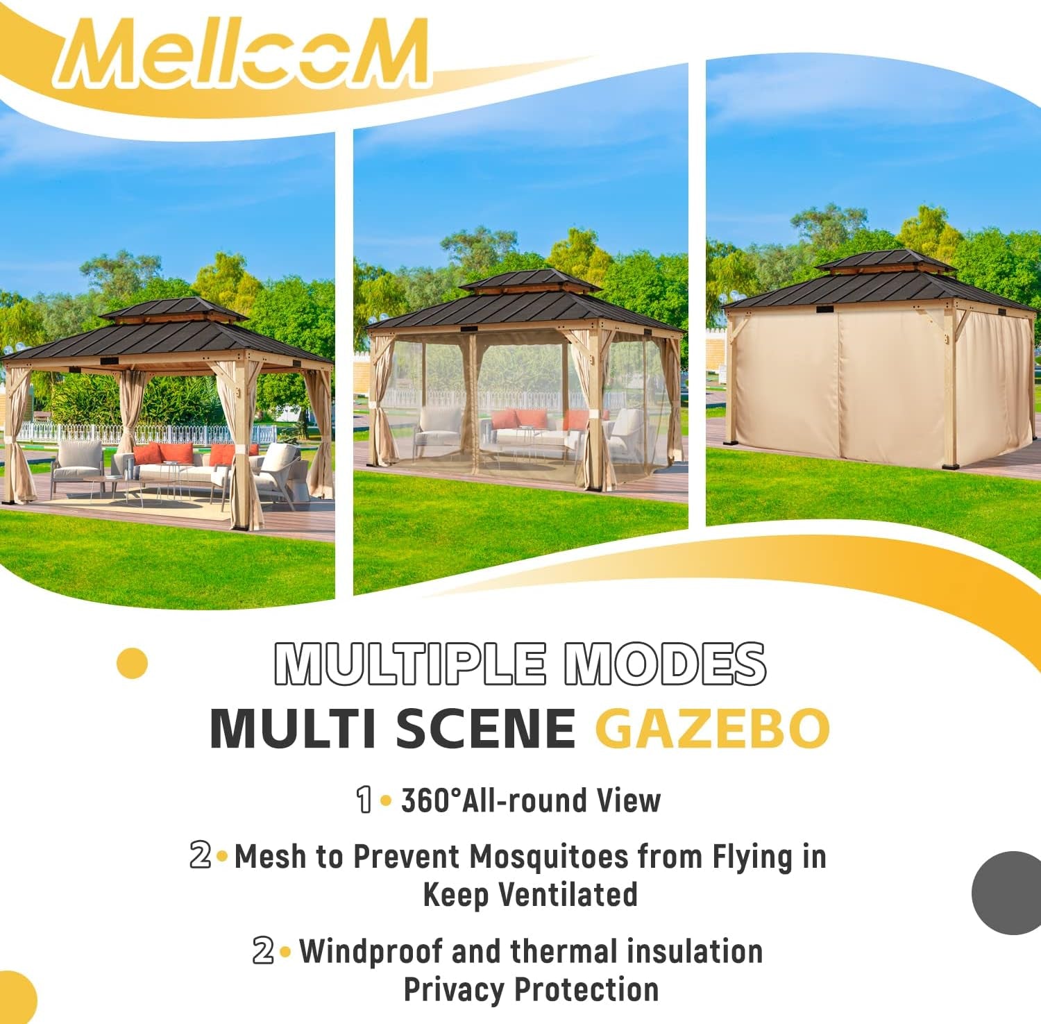 Spruce Wood Gazebo 11x13 With Double Roof Outdoor Patio-4