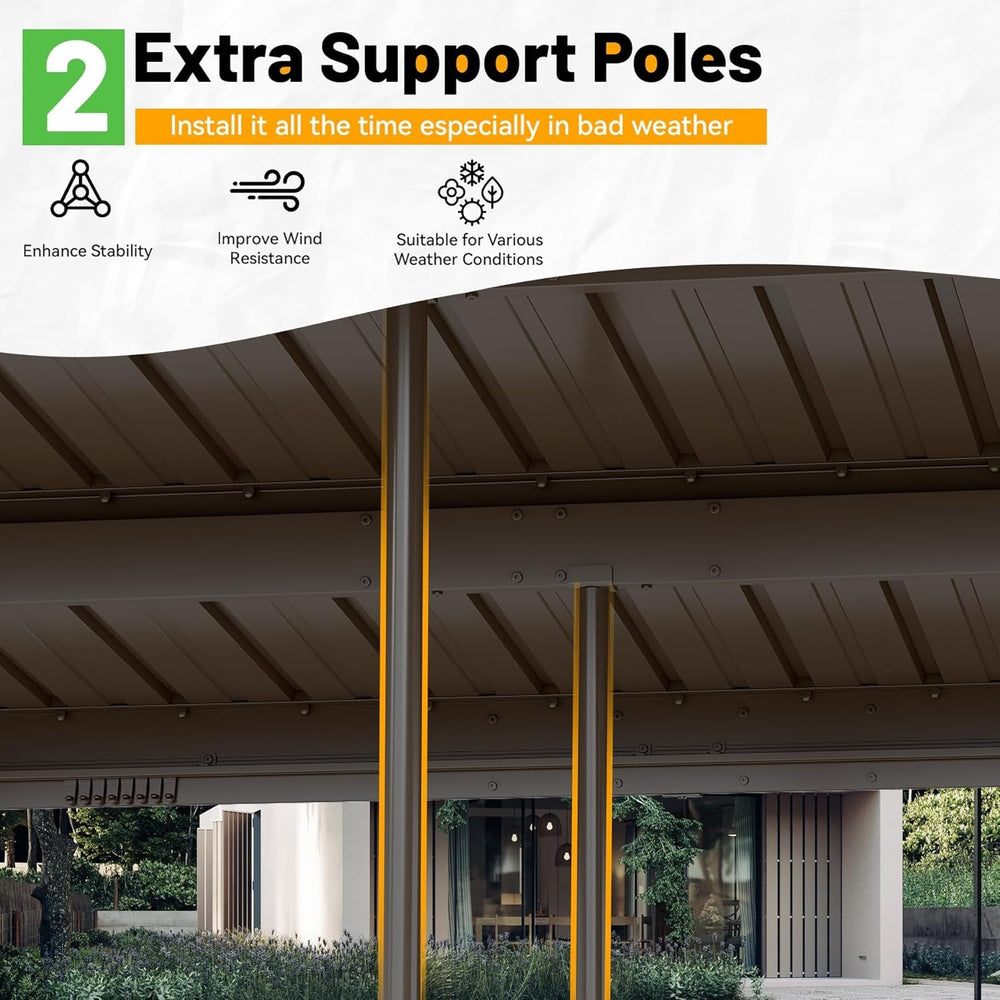 12x20 Ft Lean-To Gazebo Wall-Mounted Hardtop Brown-3