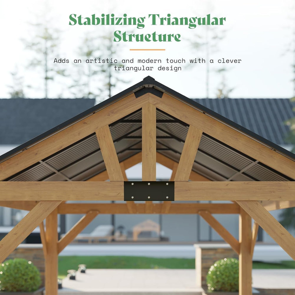 Ten By Twelve Feet Black Spruce Wood Gazebo Metal Roof-2