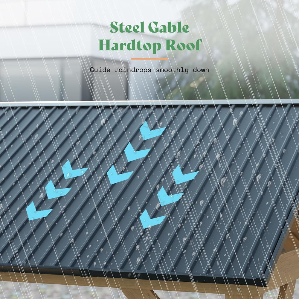 Ten By Twelve Feet Black Spruce Wood Gazebo Metal Roof-4