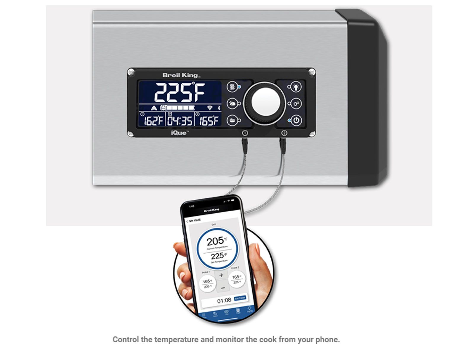 Broil King 69 x 111-Inch Outdoor Kitchen Island with Imperial QS 590i 5-Burner Gas Grill, Rotisserie, Side Burner, Refrigerator & iQue™ Technology