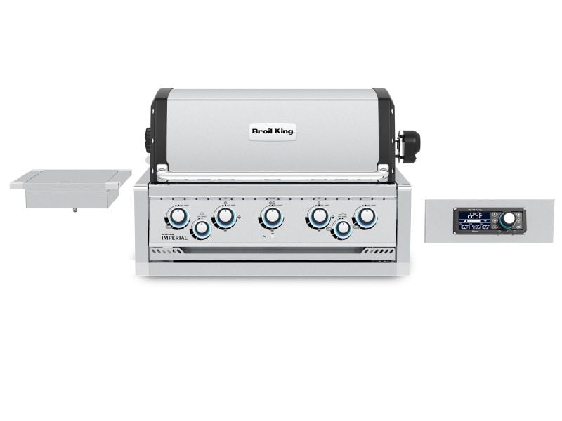 Broil King 111 x 70-Inch Outdoor Kitchen Island with Imperial QS 590i 5-Burner Gas Grill, Rotisserie, Side Burner & Refrigerator