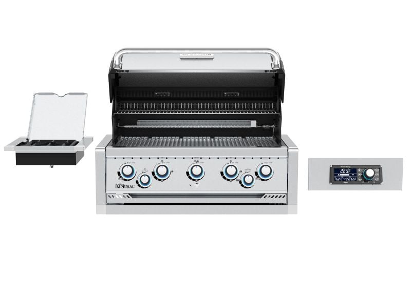 Broil King 111 x 70-Inch Outdoor Kitchen Island with Imperial QS 590i 5-Burner Gas Grill, Rotisserie, Side Burner & Refrigerator