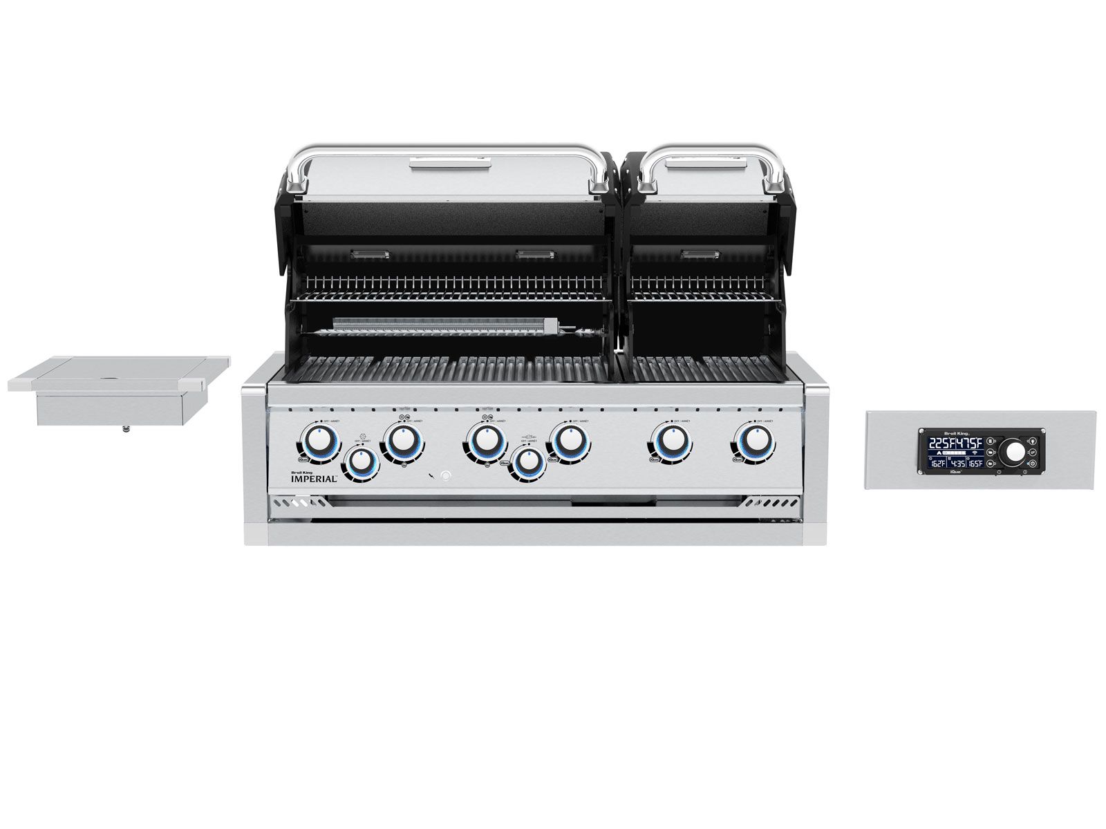 Broil King 70 x 118-Inch Outdoor Kitchen Island with Imperial QS 690i 6-Burner Gas Grill, Rotisserie, Side Burner & Refrigerator